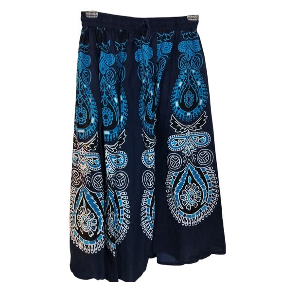 SK 163)J Glee Blue Paisley Geo Printed Pullon Circle Skirt Large (runs smaller) - Picture 1 of 8